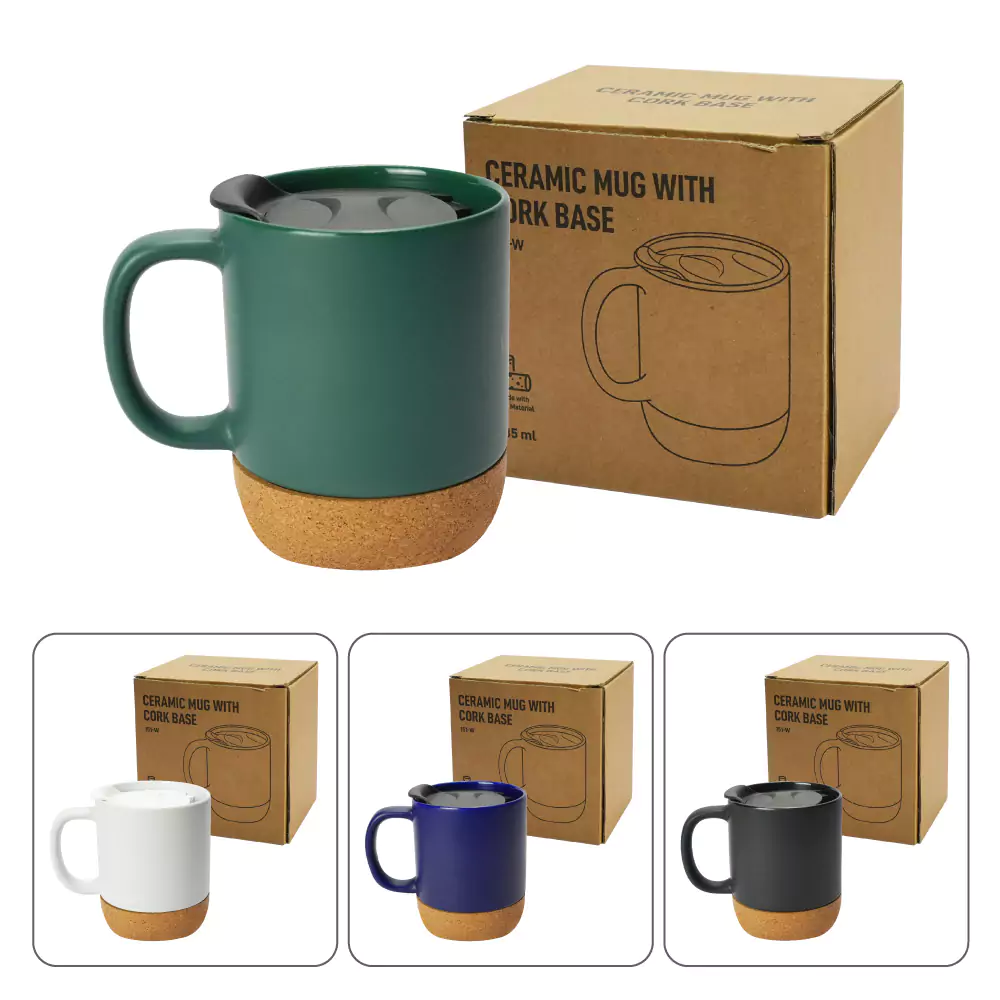 Ceramic Mugs with Lid and Cork Base 385 ml - Product Image from Digital Canvas Design & Printing Company