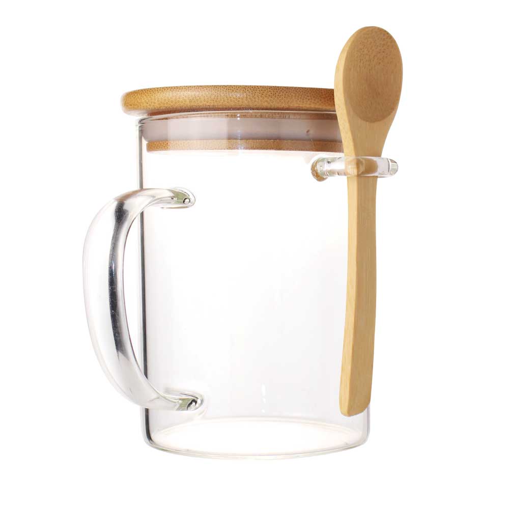 Clear Glass Mug with Bamboo Lid and Spoon - Product Image from Digital Canvas Design & Printing Company