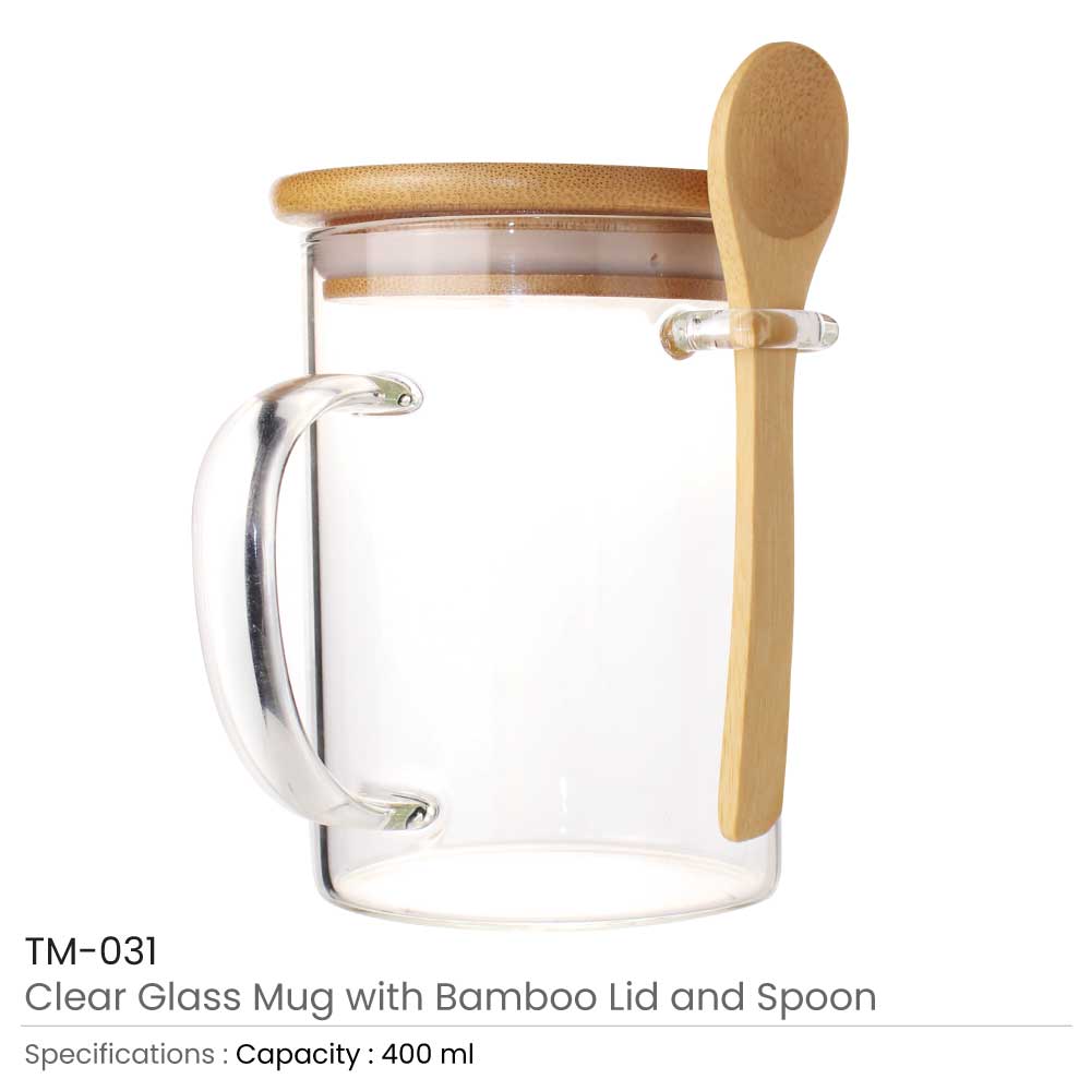 Clear Glass Mug with Bamboo Lid and Spoon - Product Image from Digital Canvas Design & Printing Company