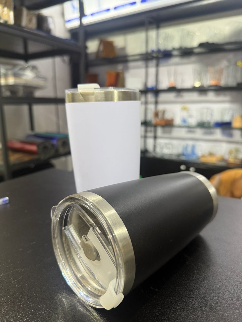 Black & White Tumbler Cups with Lid - Promotional Product from Digital Canvas Design & Printing Company